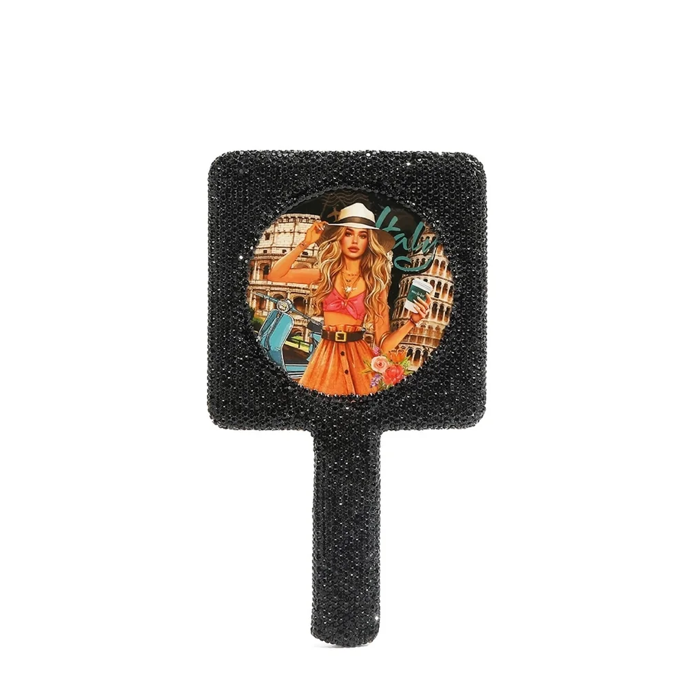 Nicole Lee Rhinestone Encrusted Handheld Round Face Mirror Beauty Vanity Travel